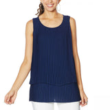 DG2 by Diane Gilman Women's Front Pleated Mixed Media Easy Tank Blouse