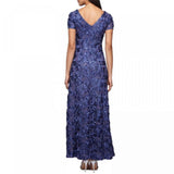 Alex Evenings Women's Rosette Embellished Lace A-Line Gown Navy Blue 12