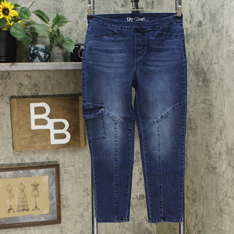 DG2 by Diane Gilman Cropped Stretch Twill Cargo Jeggings Indigo Petite Small