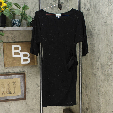Robbie Bee Women's Glitter Faux Wrap Dress Black Petite Small
