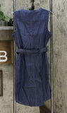 Lemon Way Women's Belted Sleeveless Stretch Denim Button Down Shirt Dress