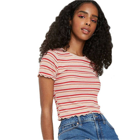 Wild Fable Women's Striped Short Sleeve Cropped T-Shirt