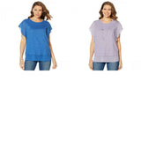 DG2 by Diane Gilman Women's Plus Size Flutter Sleeve Combo T-Shirt