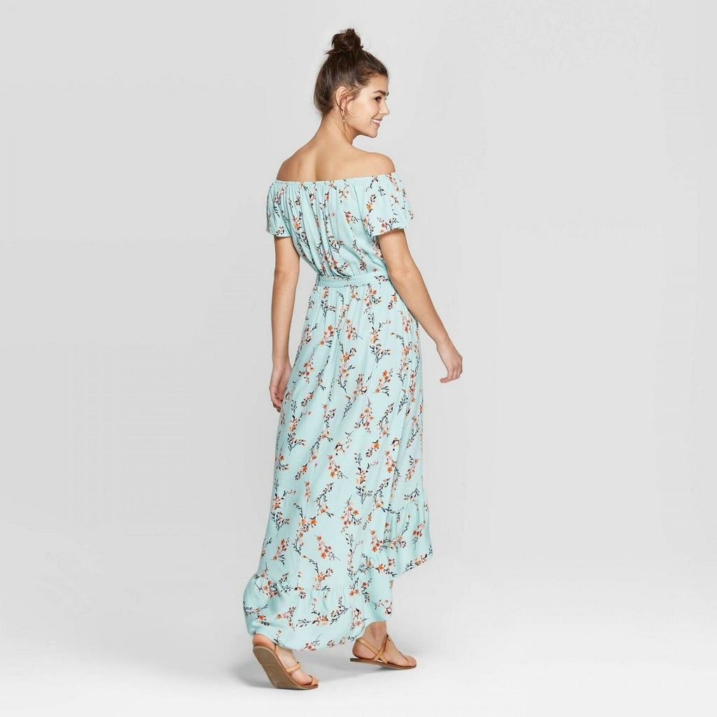 xhilaration off the shoulder dress Xhilaration Floral Off the Shoulder Drawstring Waist Maxi Dress- Size 1X