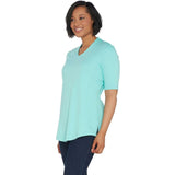 Isaac Mizrahi Live! Essentials V Neck Elbow Sleeve Tunic Top Island Breeze Small