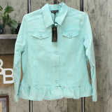 DG2 by Diane Gilman Women's Ruffle Hem Stretch Denim Jean Jacket