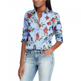 Lauren by Ralph Lauren Women's Pinstripe Floral Cotton Sateen Shirt