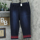 NWT Denim & Co. Perfect Denim Pull-On Crop Jeans With Embroidery. A349207 14
