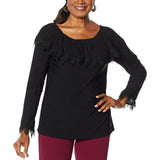 Antthony Women's Pleated Ruffle Long Sleeve Top