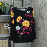 Susan Graver Women's Floral Chiffon Flounce Cuffs Liquid Knit Top