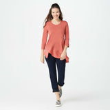 LOGO by Lori Goldstein Rayon 230 Top Asymmetric Satin Hem Coral Medium