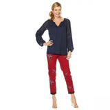DG2 by Diane Gilman Women's Crepe De Chine Blouson Sleeve Peasant Blouse