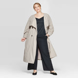 Prologue Women's Plus Size Long Sleeve Button Down Trench Coat