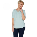 Isaac Mizrahi Live! Women's True Denim Top with Lace Up Neck Aqua XS