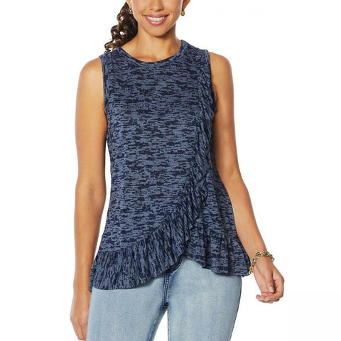 DG2 by Diane Gilman Women's Plus Size Burnout Crossover Ruffle Tank Top
