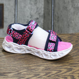 Skechers Girls' Lifestyle Lights Heart Savvy Cat Sandal Hot Pink / Blue 2