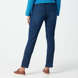 Denim & Co Women's Slim Straight Jeans With Hem Embroidery