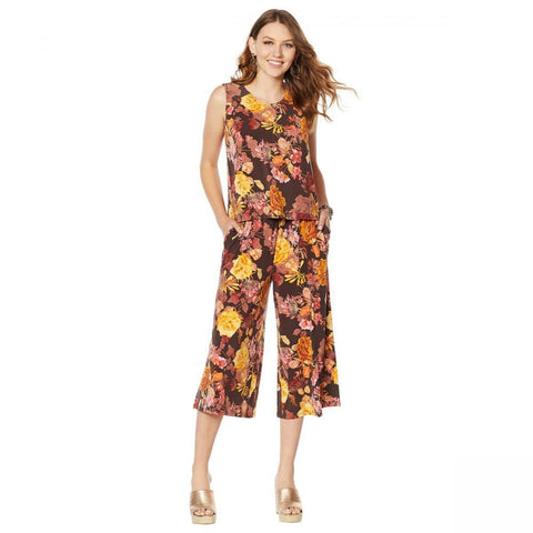 Lemon Way Women's Floral Sleeveless Stretch Jersey Jumpsuit