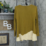 LOGO by Lori Goldstein Knit Tunic Top with Faux Suede Flounce Olive Small