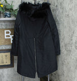 H by Halston Women's Hooded Down Parka With Faux Fur Trim Black 10