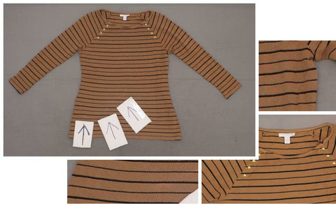 Charter Club Women's Striped Knit 60/40 Blouse Shirt Top Brown Medium