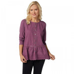 LOGO by Lori Goldstein Lavish Button-Front Woven Top With Knit Sleeves