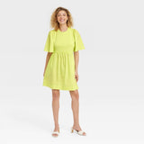 A New Day Women's Flutter Short Sleeve Knit Woven Dress