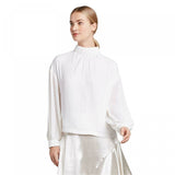 Prologue Women's Long Sleeve High Neck Mixed Media Blouse