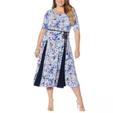 Nina Leonard Women's Plus Size Nicole Belted Midi Dress With Godet Detail
