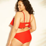 Xhilaration Women's Plus Size Bandeau Flounce Bikini Top Red 14W