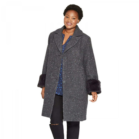 Ava & Viv Women's Plus Size Single Breasted Overcoat with Faux Fur