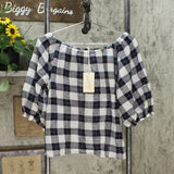 Universal Thread Women's Plaid Bubble 3/4 Sleeve Round Neck Top