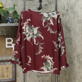 DG2 By Diane Women's Plus Size Gilman Floral Keyhole Ruffle Sleeve Blouse