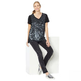 DG2 by Diane Gilman Burnout Printed Embellished Top Black Animal Large