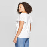 Ava & Viv Women's Plus Size Eyelet Sleeve Crewneck T-Shirt