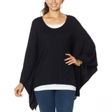 IMAN Women's Plus Size Boho Chic Poncho Tunic With Tank Black/ White 2X/3X