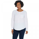 Elizabeth & Clarke Women's Woven Top with Roll Tab Sleeve And StainTech