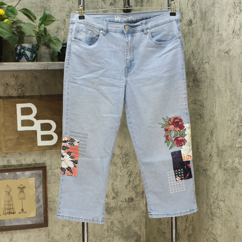 DG2 by Diane Gilman Classic Stretch Embroidered Cropped Jeans Chambray 14