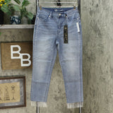 DG2 by Diane Gilman Women's Petite Embellished Side Fringe Hem Jeans