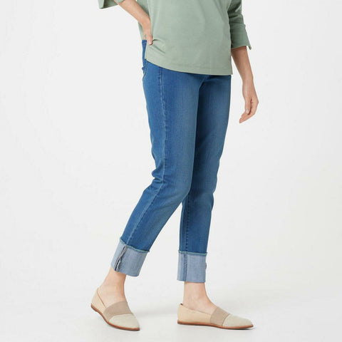 Martha Stewart Petite 5-Pocket Cuffed Girlfriend Ankle Jeans