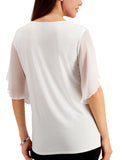 NWT JM Collection Petite Chiffon Sleeve Embellished Knit Top. 100098626PT PXL