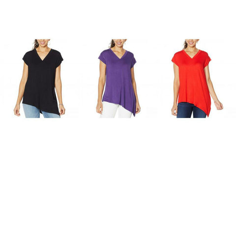 DG2 by Diane Gilman Women's Asymmetric Hem V-Neck T-Shirt