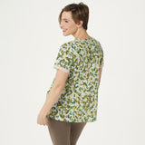 LOGO by Lori Goldstein Plus Printed Cotton Modal Top With Sleeve Detail
