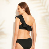 Kona Sol Women's Ruffle One Shoulder Bikini Top Black Large