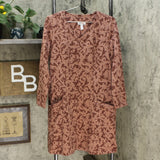 Denim & Co. Printed Fit & Flare Dress Antique Rose Petite Medium