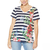 DG2 by Diane Gilman Burnout Printed And Embellished Top Navy Stripe Small