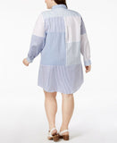 Tommy Hilfiger Women's Plus Size Cotton Patchwork Shirt Dress