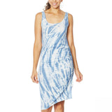 Skinnygirl Women's Connie Side Ruched Midi Tank Dress Blue Tie Dye Medium