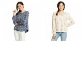 Knox Rose Women's Floral Print Long Sleeve Split Neck Blouse Shirt