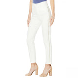DG2 by Diane Gilman Women's Virtual Stretch Beaded Side Stripe Jeans White 10